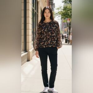 The Drop Elegant STYLISH Print Women's Top - Black/Brown Medium NWT Lined